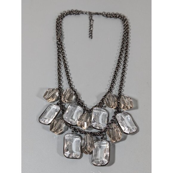 Gray Metallic Bezel Charm Layered Chain Necklace Statement Whimsigoth 19" - Picture 2 of 7